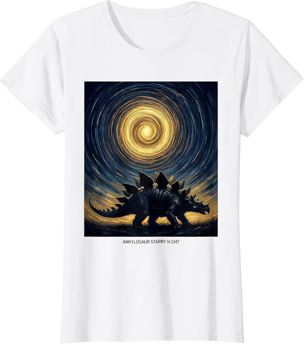Ankylosaur Starry Night Whimsical Van Gogh Dinosaur Art T-Shirt - White