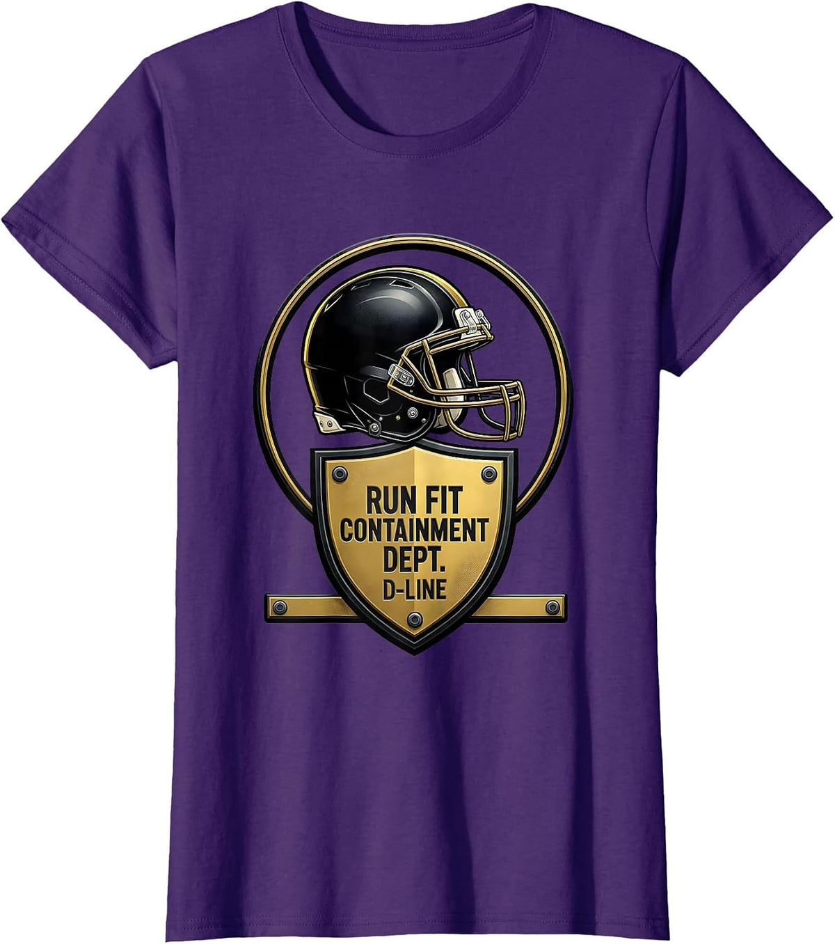 Women's Run Fit Containment Dept. D-Line Funny Football Lineman T-Shirt - Purple