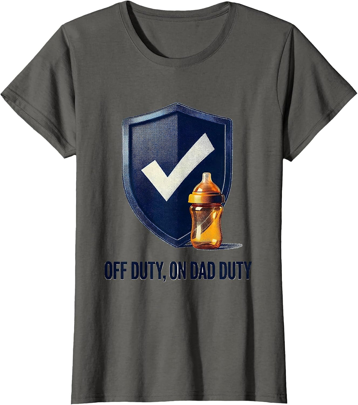 Women's Off Duty On Dad Duty Monochromatic Thin Blue Line Police T-Shirt - Asphalt Grey