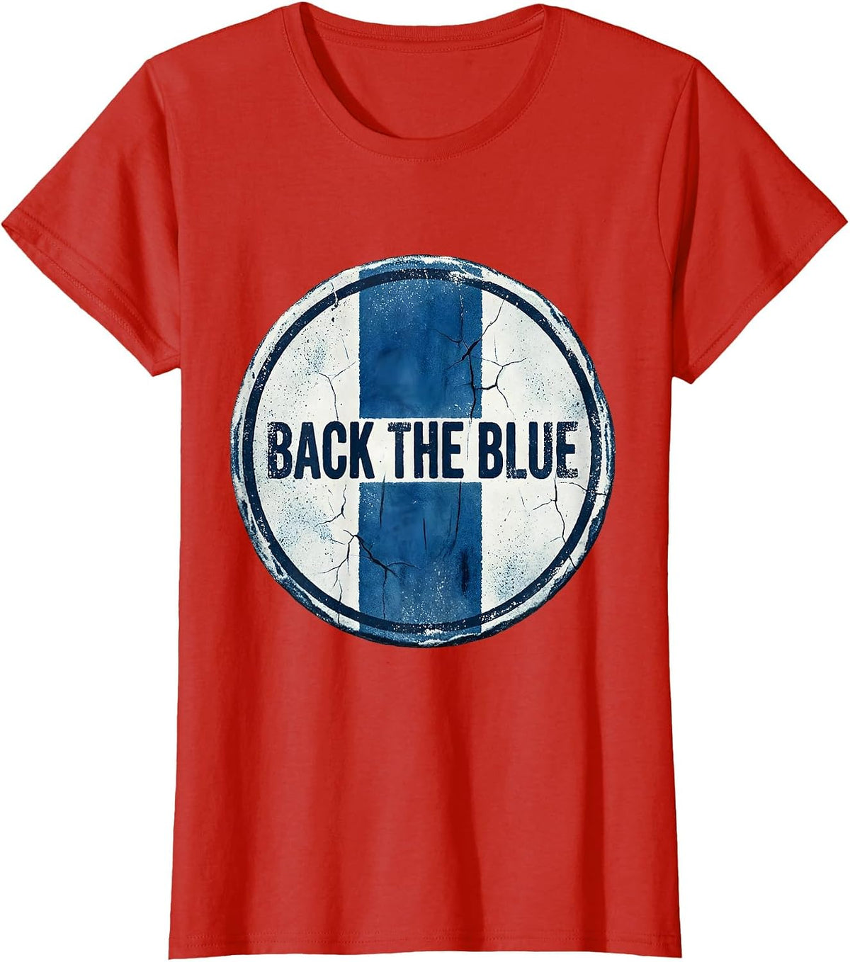 Back The Blue Distressed Thin Blue Line Police Support T-Shirt - Red