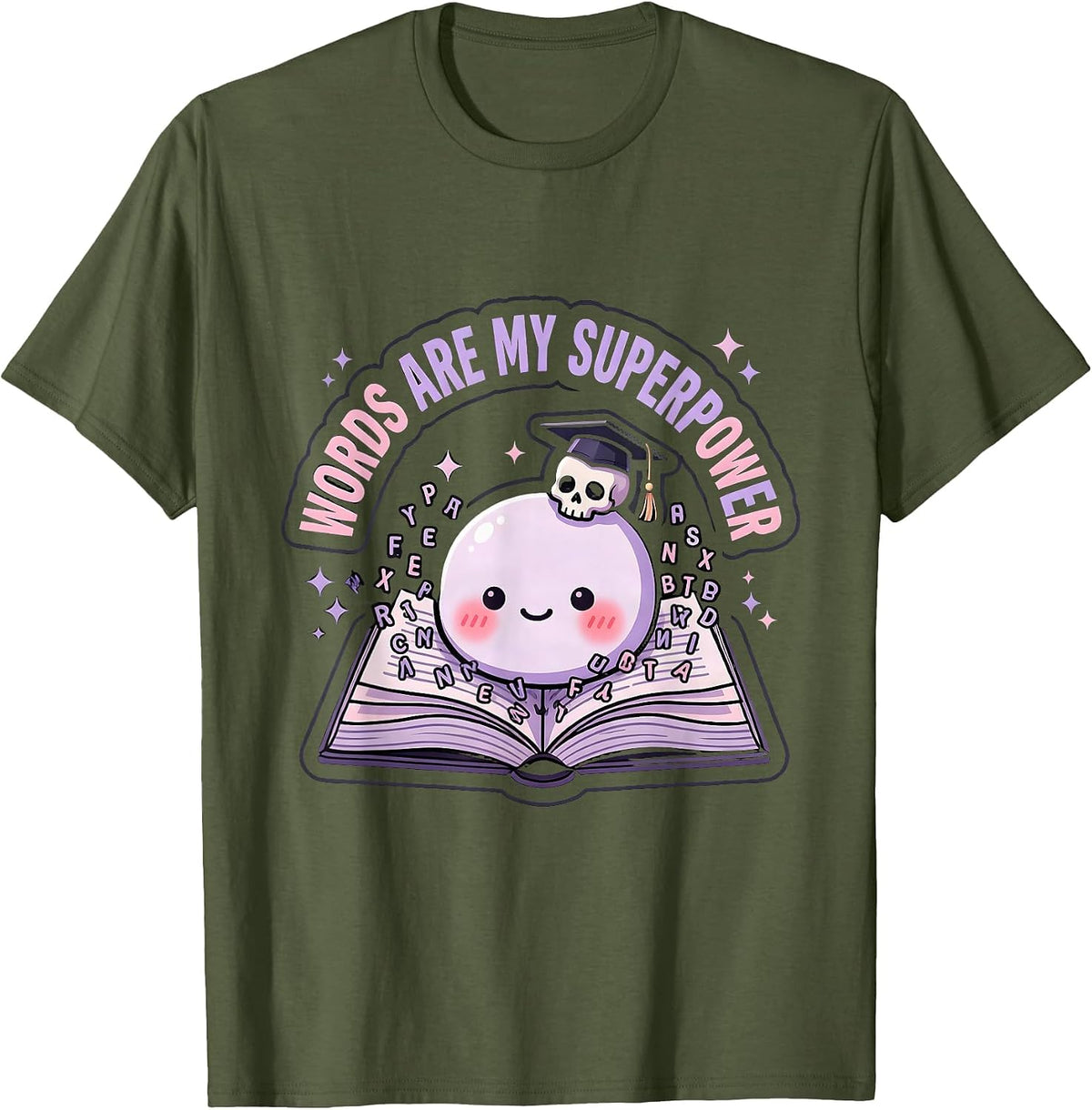 Words Are My Superpower English Teacher Design T-Shirt - Olive Green