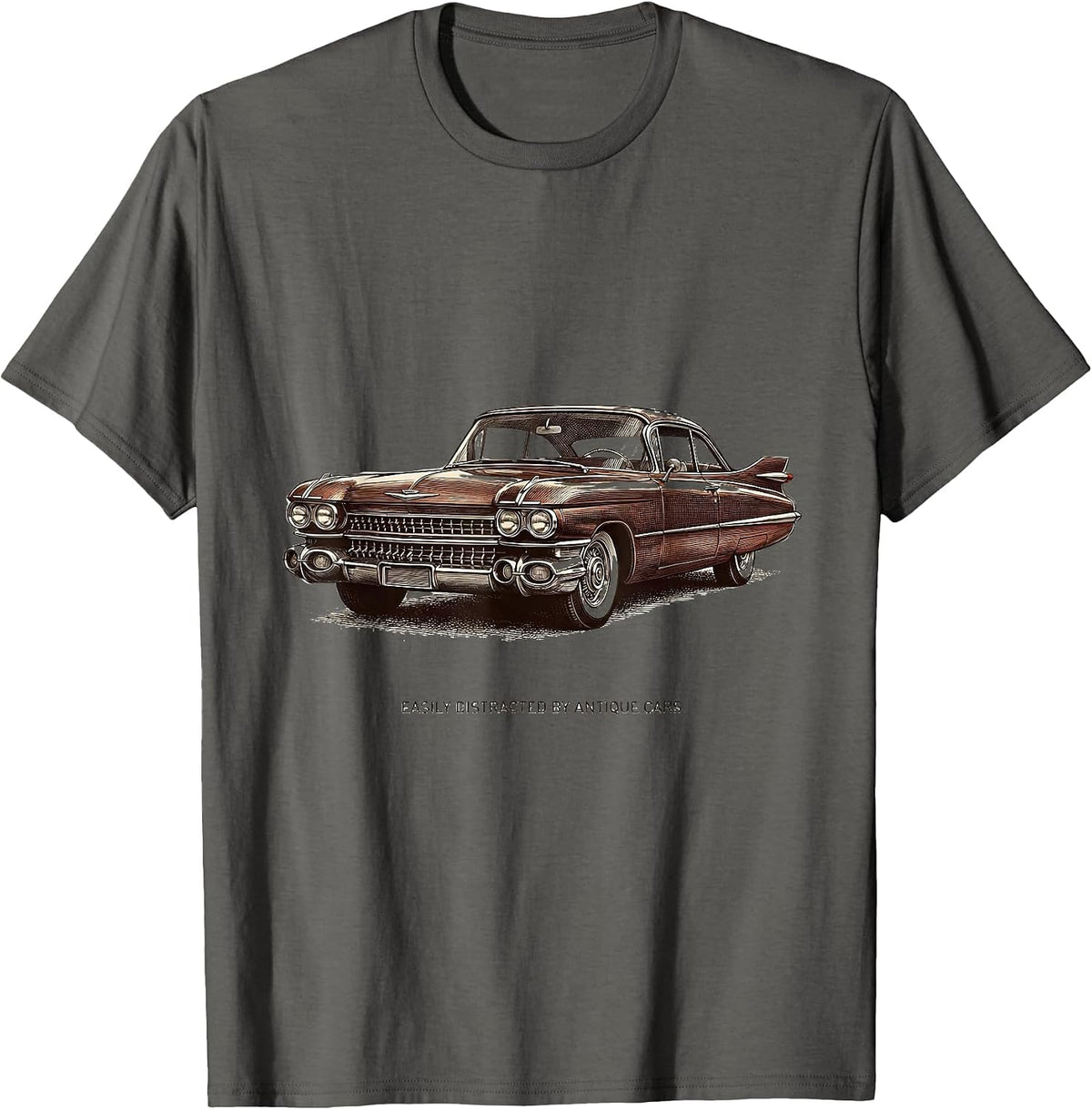 Easily Distracted By Antique Cars Funny Vintage Classic Car T-Shirt - Asphalt Grey