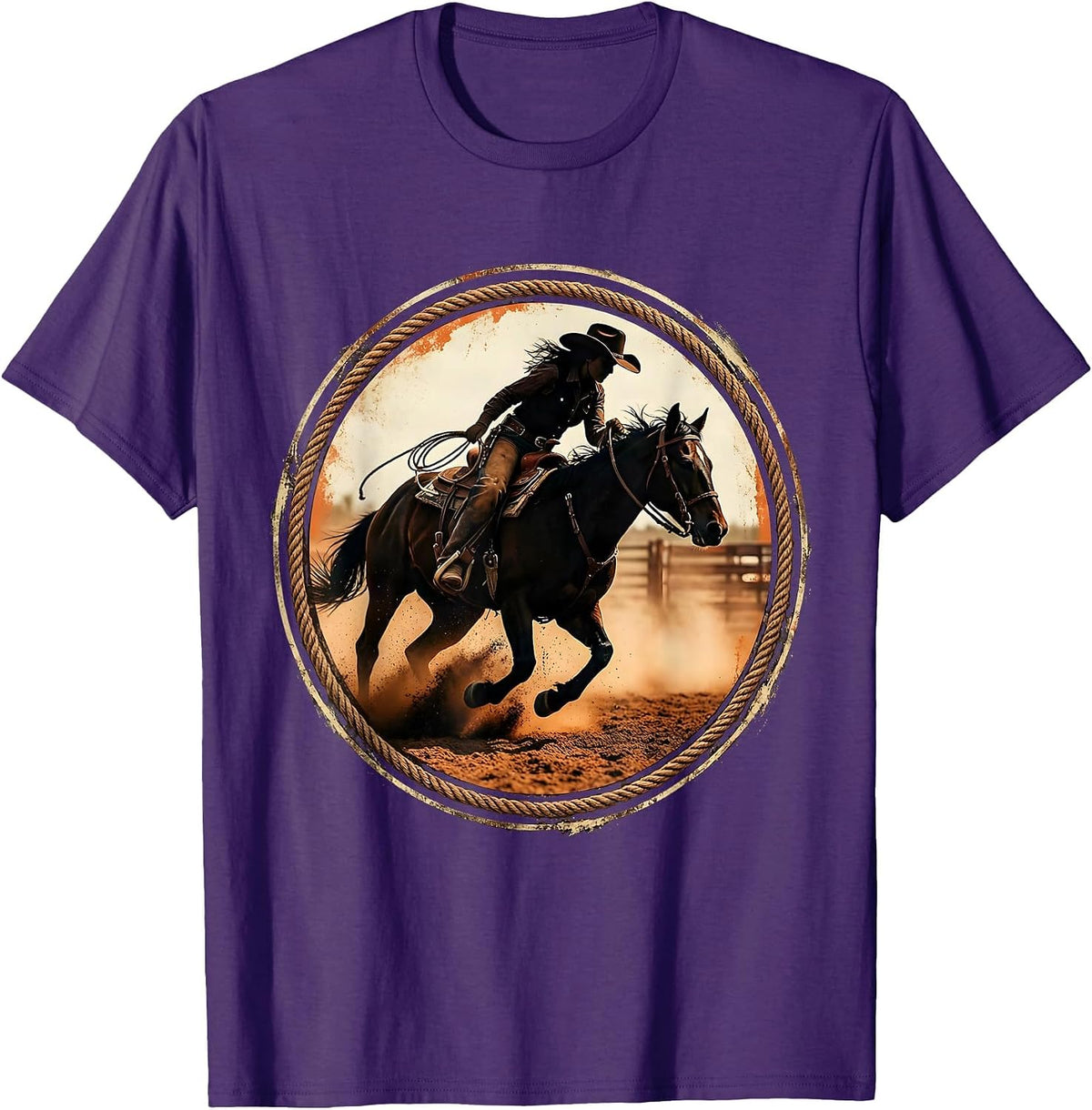 Rodeo Cowgirl Barrel Racing Illustration T-Shirt - Purple