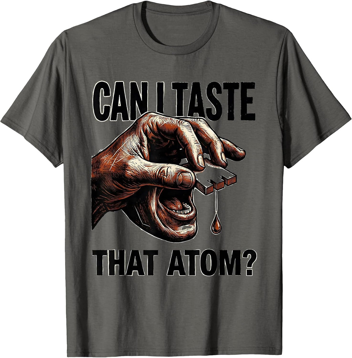 Men's Can I Taste That Atom Funny Periodic Table Science Teacher T-Shirt - Asphalt Grey