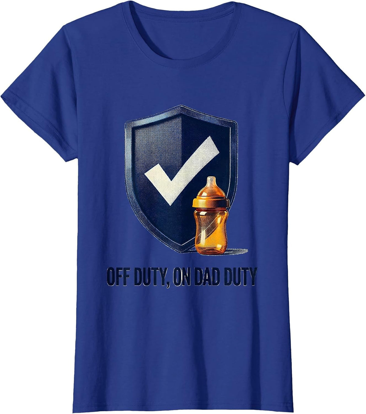 Women's Off Duty On Dad Duty Monochromatic Thin Blue Line Police T-Shirt - Royal Blue