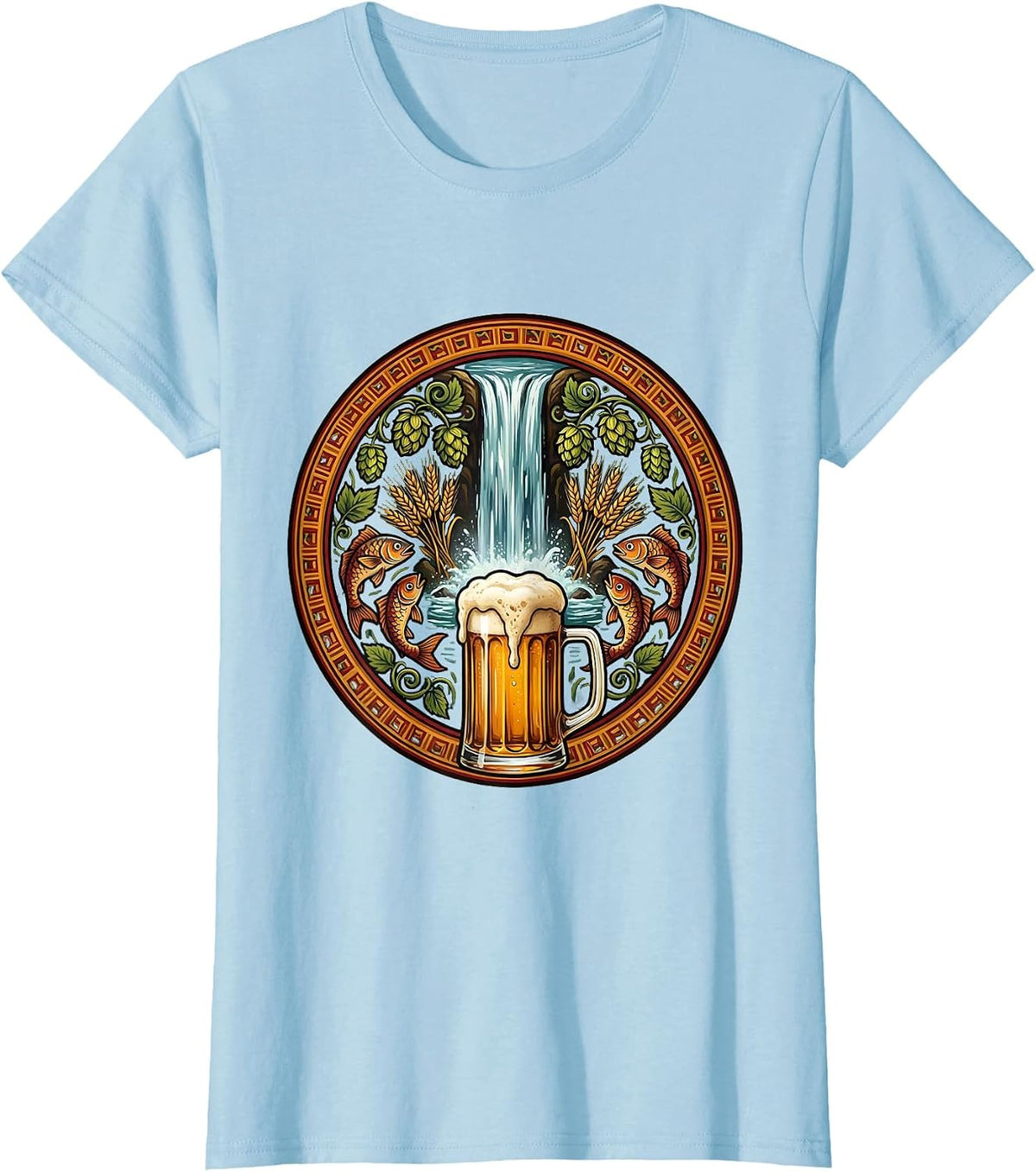 Waterfall Pint Glass Beer Graphic Tee T-Shirt - Baby Blue