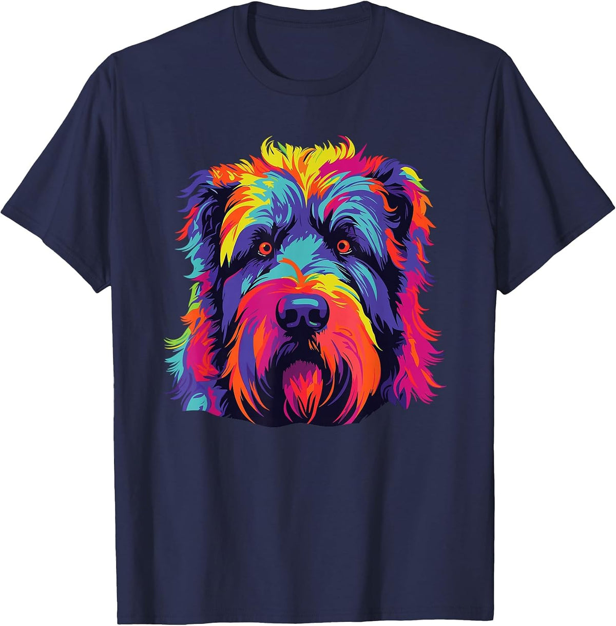 Watercolour Colourful Bouvier Des Flandres Dogs T-Shirt - Navy Blue