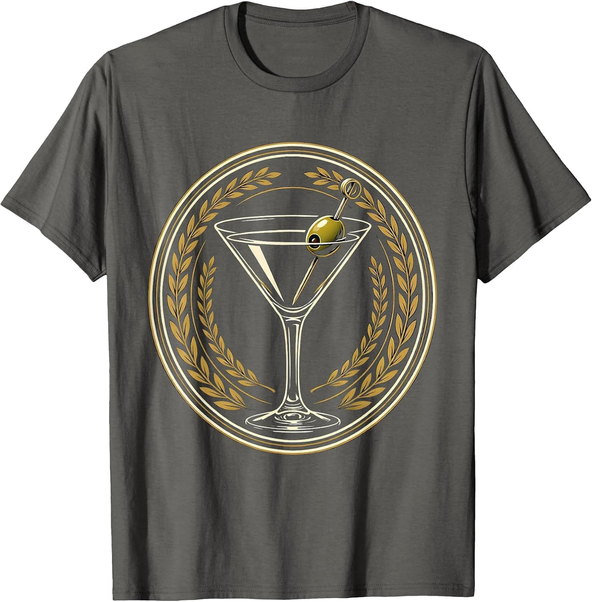 Men's Classic Martini Glass with Olive Illustration T-Shirt - Asphalt Grey