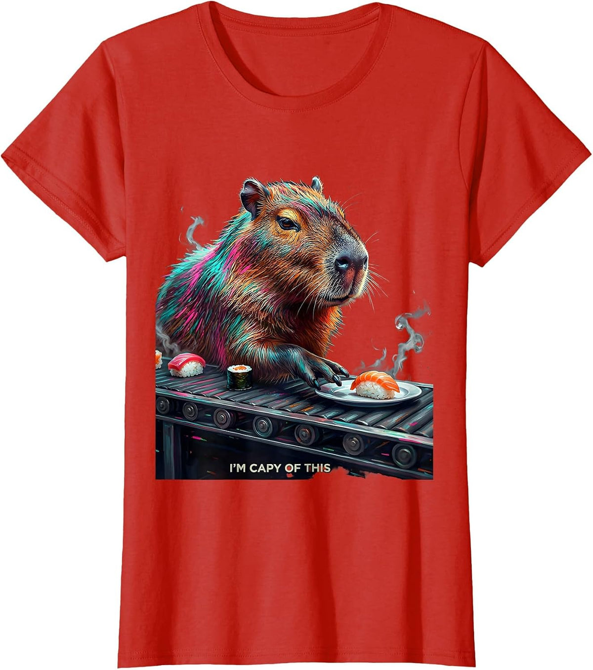 Women's I'm Capy Of This Funny Capybara Meme Animal Lover Novelty T-Shirt - Red