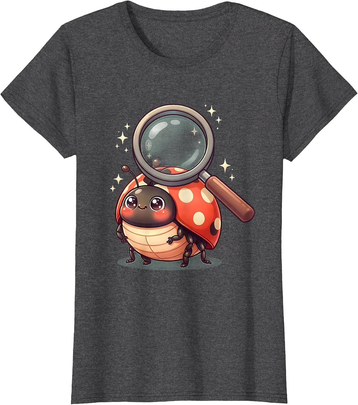 Women's Preschool Teacher Ladybug Magnifying Glass T-Shirt - Dark Heather Grey