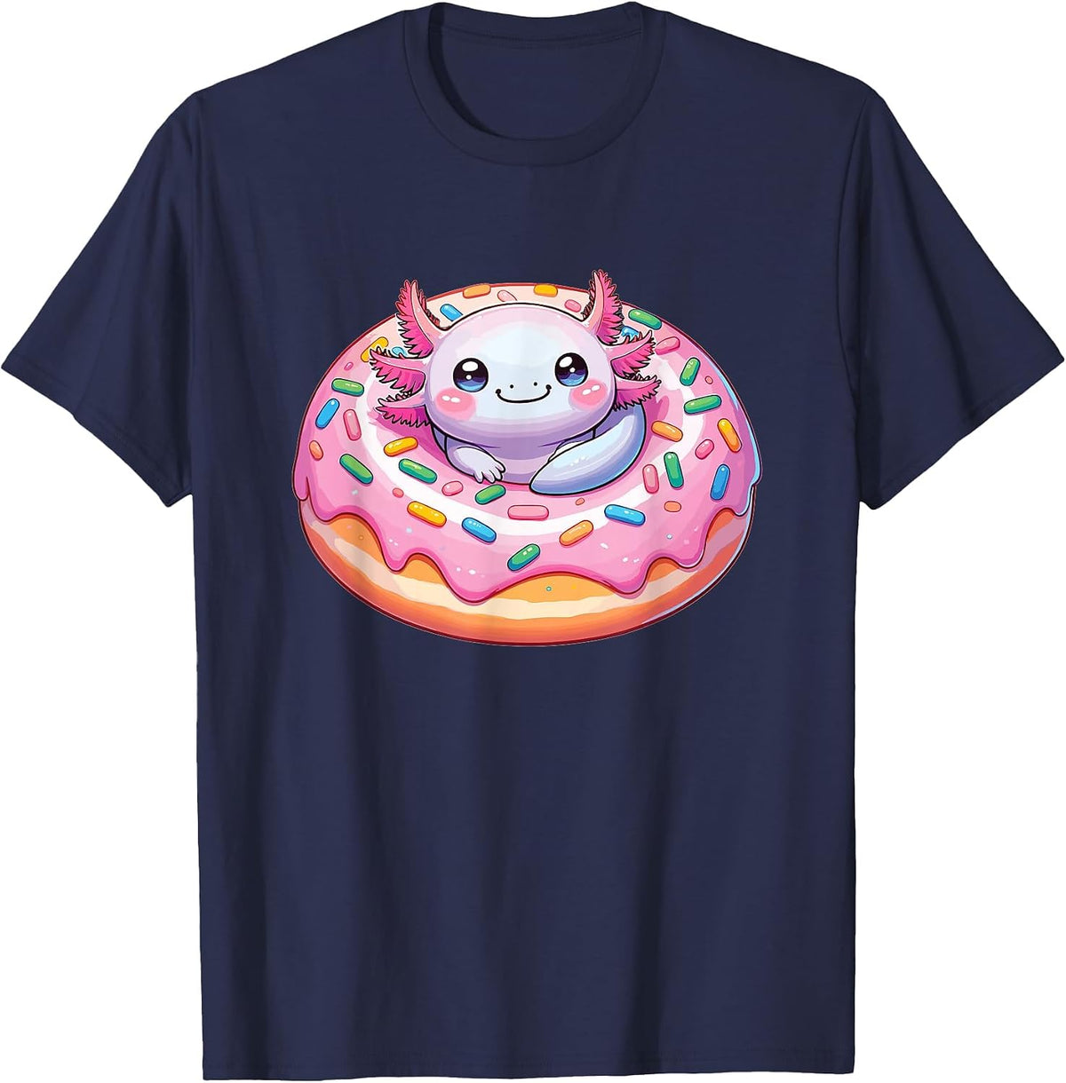 Axolotl in Sweet Donut Funny Axolotl Fast Food T-Shirt - Navy Blue