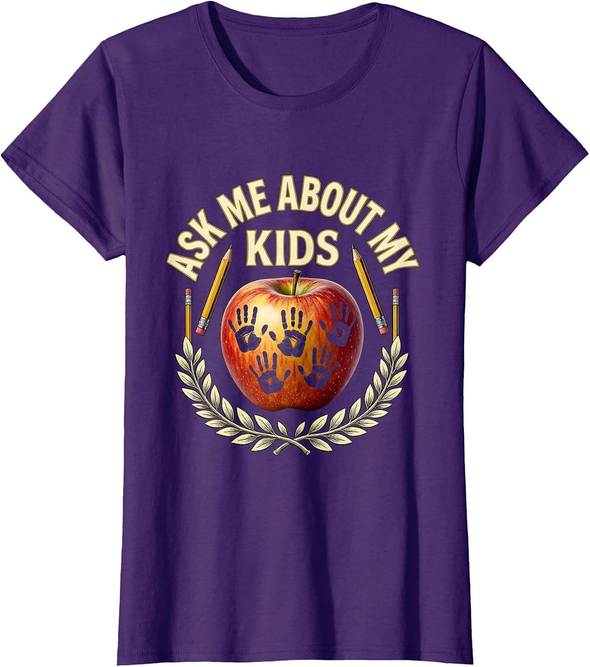 Women's Ask Me About My Kids Preschool Teacher Design T-Shirt - Purple