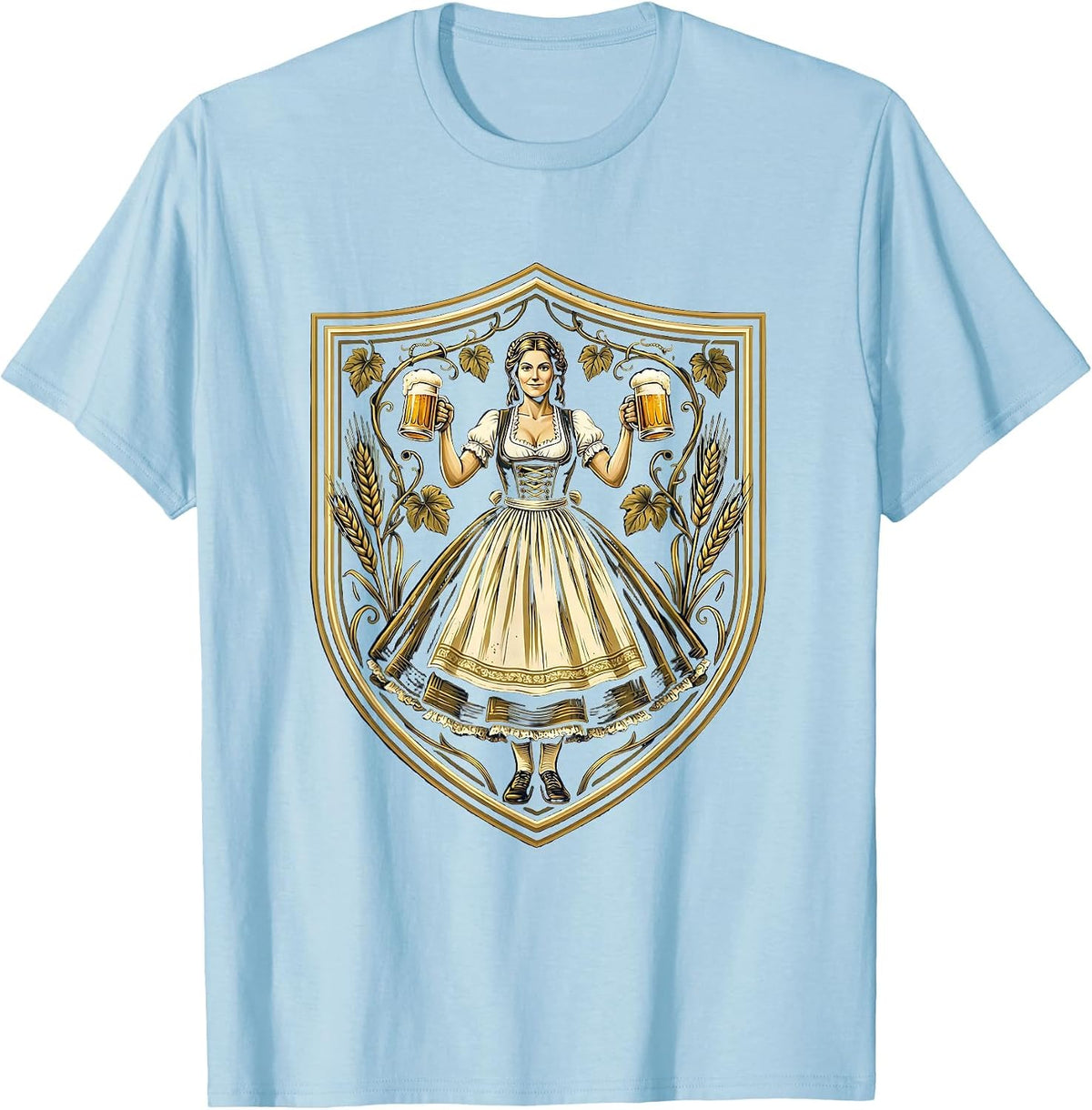 Men's Dirndl Beer Stein Oktoberfest Illustration T-Shirt - Baby Blue