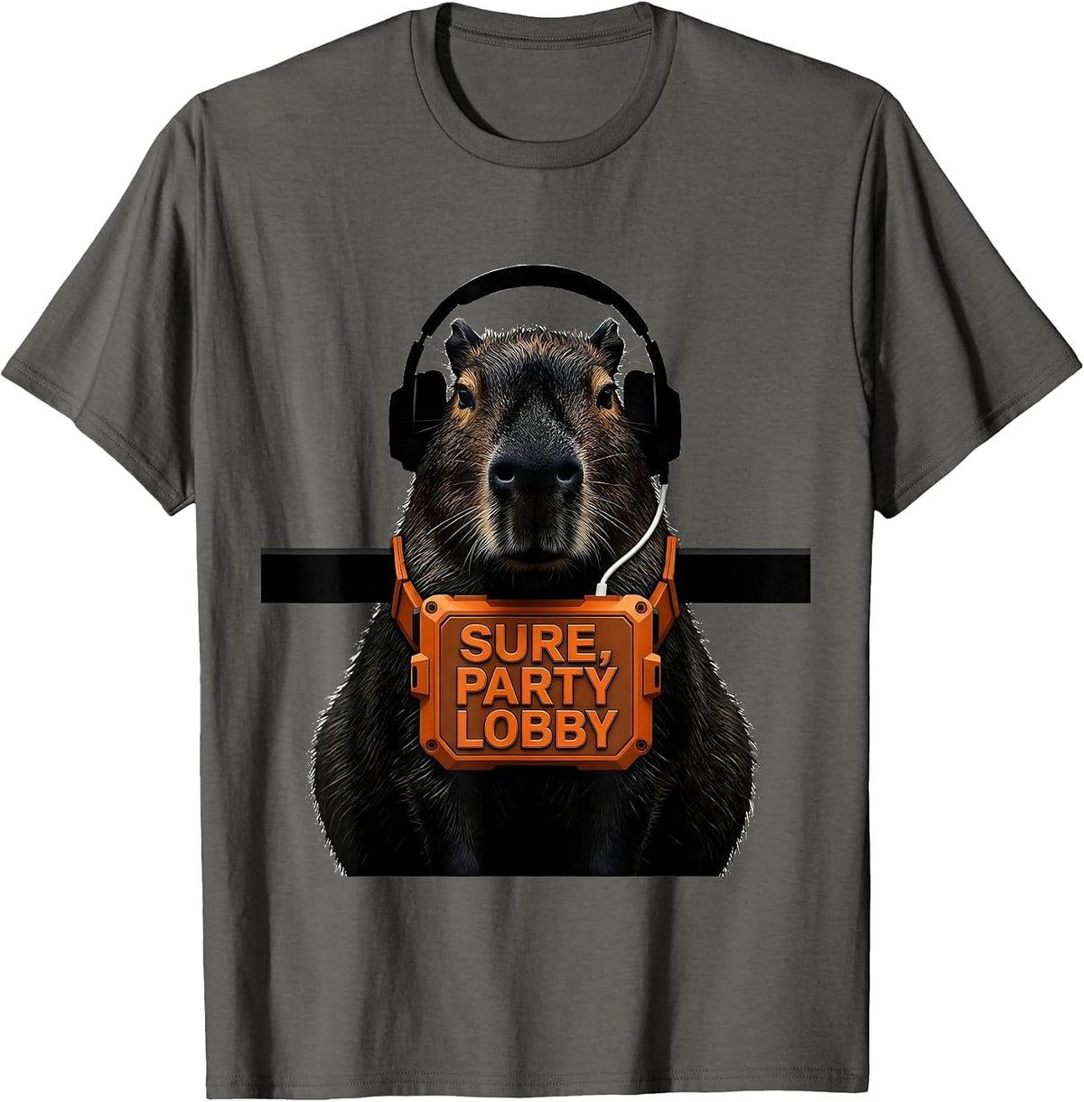 Sure, Party Lobby Brutalist Capybara Gamer Bruh Meme Humor T-Shirt - Asphalt Grey