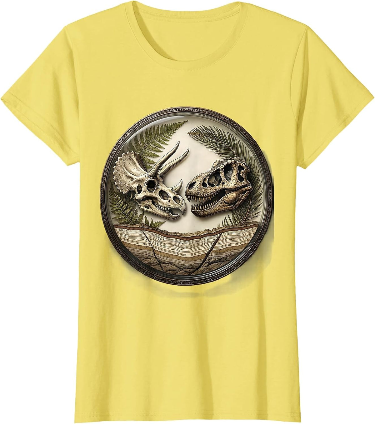 Triceratops vs T-Rex Canyon Showdown Dinosaur T-Shirt - Lemon Yellow