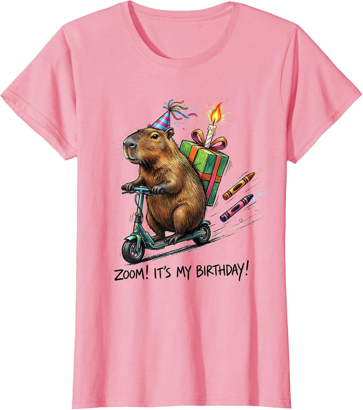 Women's Zoom! It's My Birthday Capybara Kids Party Humor T-Shirt - Pink