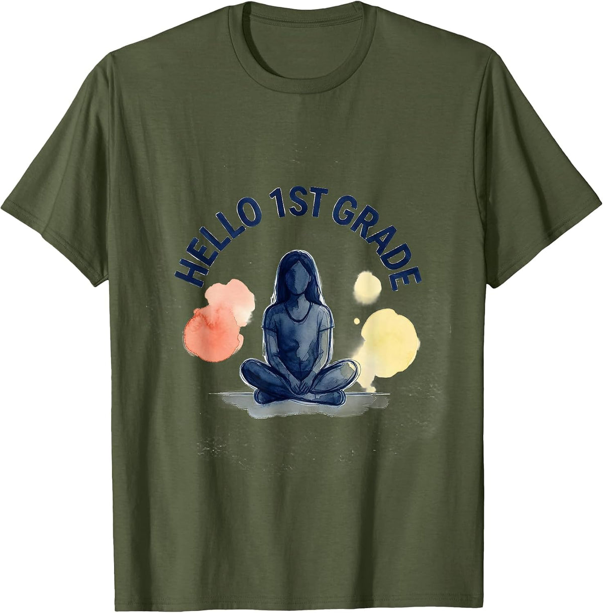 Hello 1st Grade Watercolor Back To School First Grade T-Shirt - Olive Green