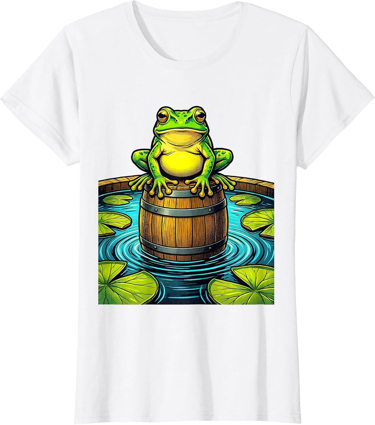 Frog on a Keg Pond Beer Illustration T-Shirt - White
