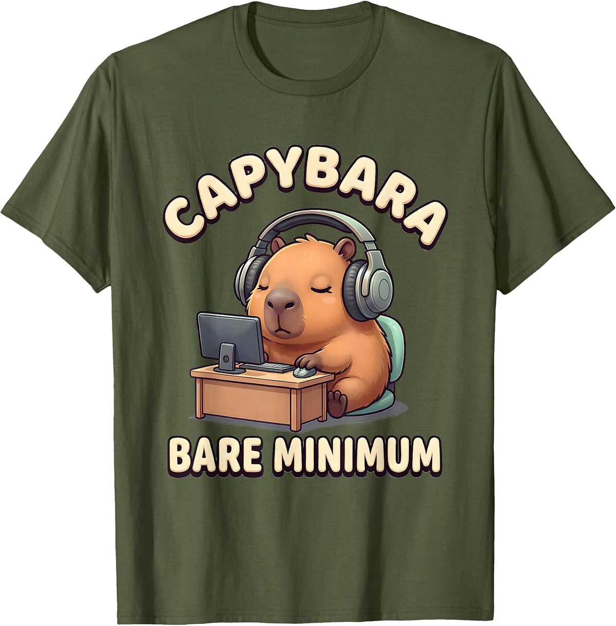 Men's Capybara Bare Minimum Cute Kawaii Gamer Humor Gift T-Shirt - Olive Green