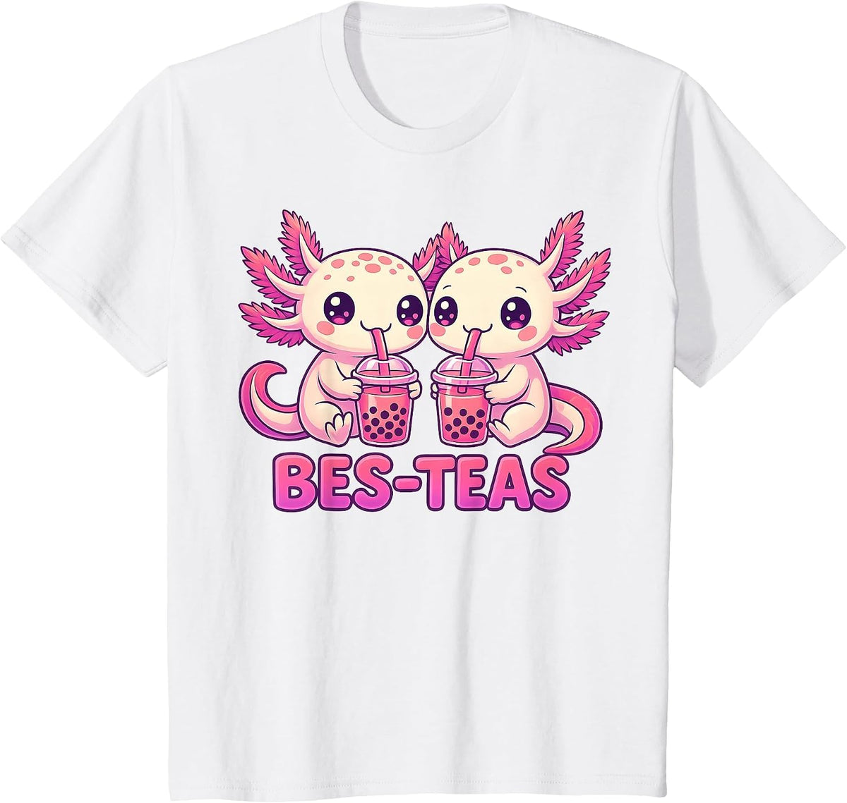 Axolotl Boba Tea Best Friend Bubble Tea BFFs Matching Kids T-Shirt - White
