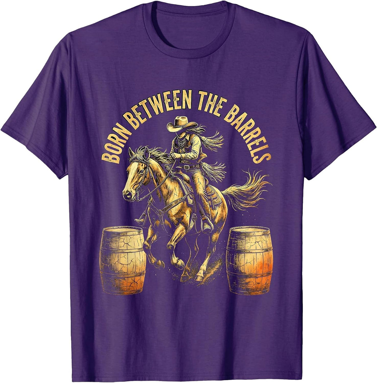 Born Between the Barrels Western Rodeo Design T-Shirt - Purple