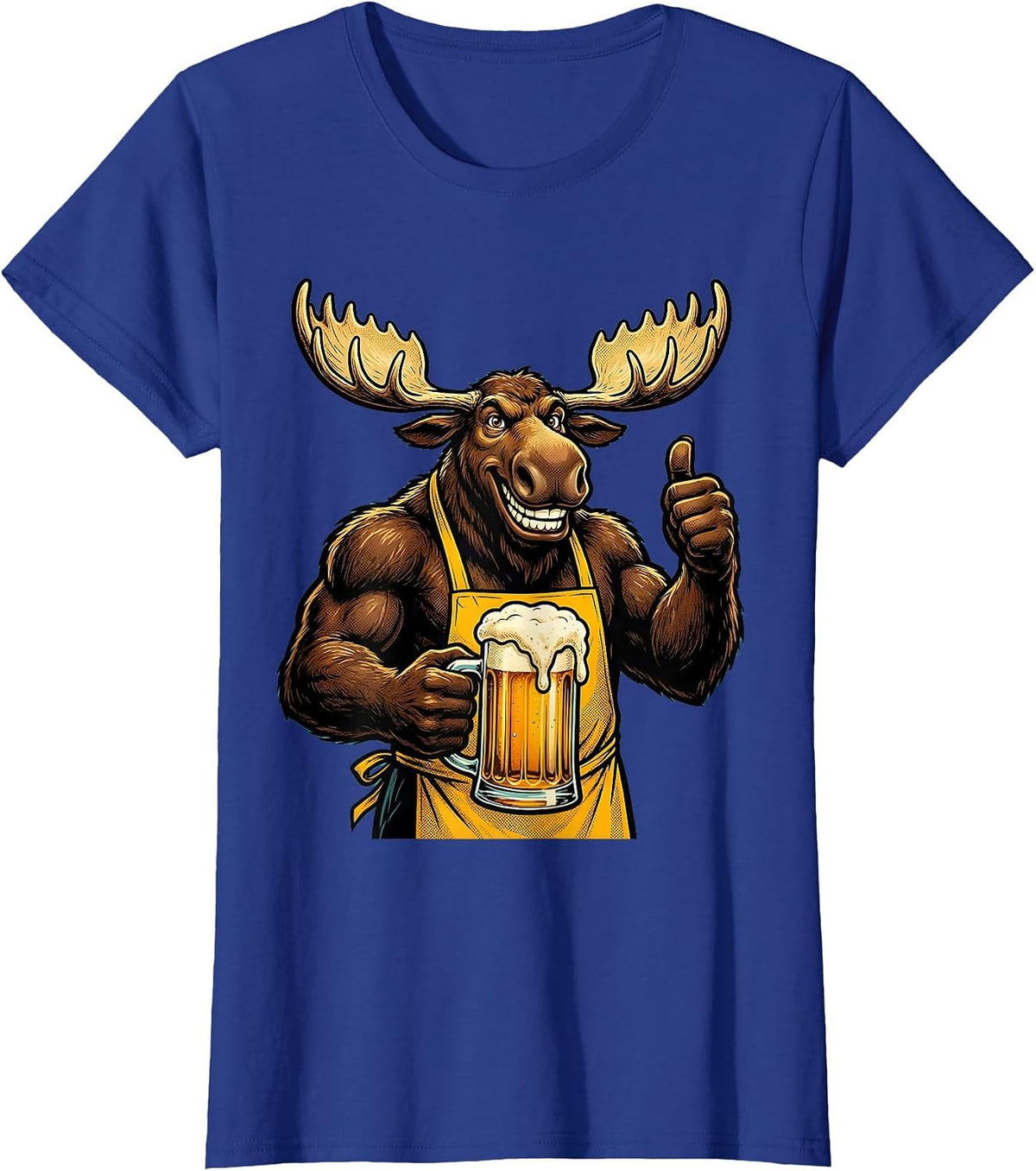 Women's Bull Moose Beer Drinking Mountain Stream Graphic T-Shirt - Royal Blue