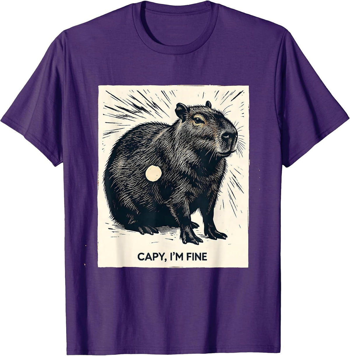 Men's Capy, I'm Fine Funny Capybara Animal Meme Humor T-Shirt - Purple