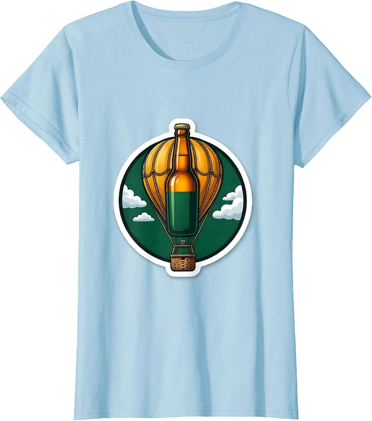 Women's Beer Bottle Hot Air Balloon Graphic Tee T-Shirt - Baby Blue