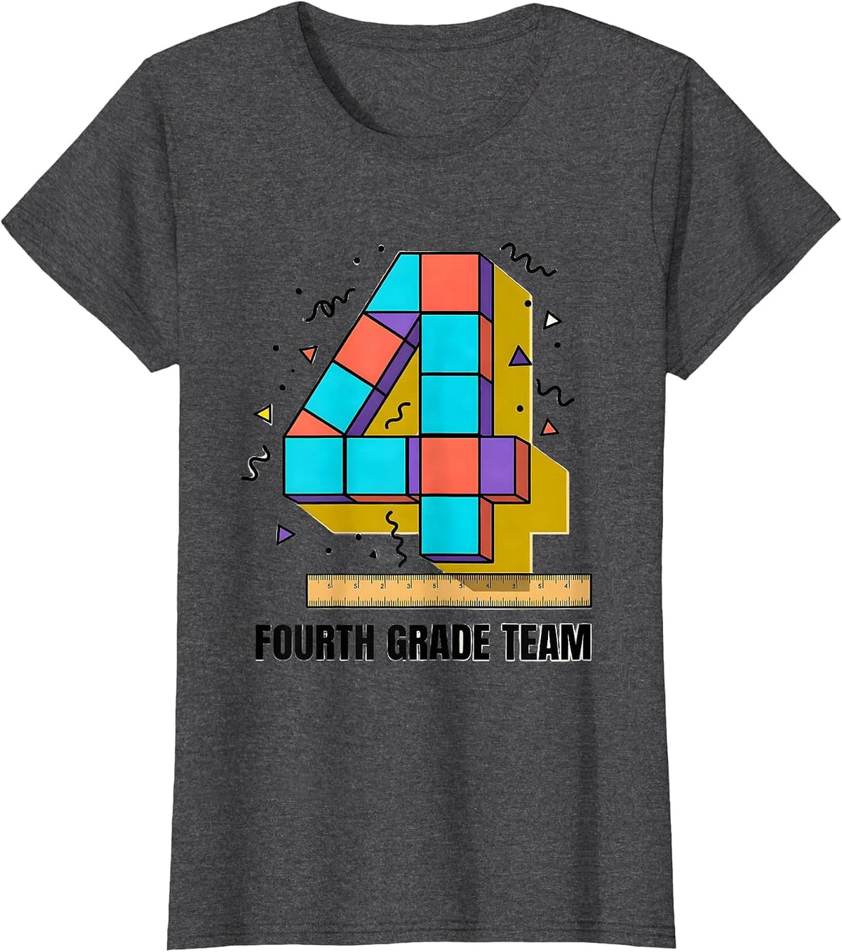 Women's Fourth Grade Team Memphis Postmodern Back to School Teacher T-Shirt - Dark Heather Grey