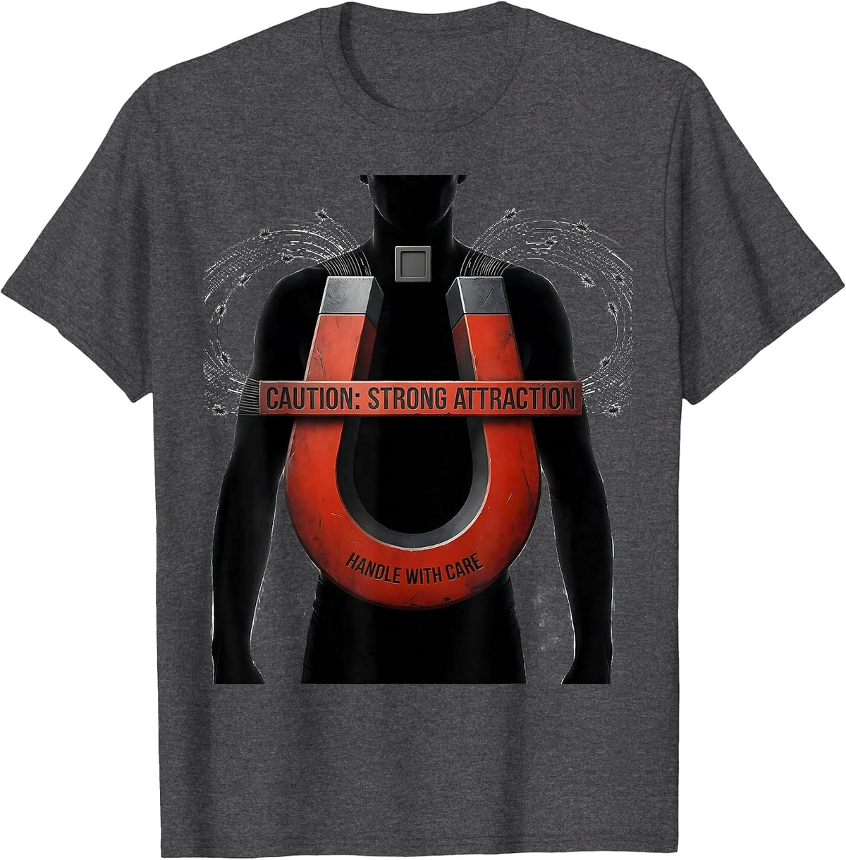 Caution: Strong Attraction, Handle With Care Science Teacher T-Shirt - Dark Heather Grey
