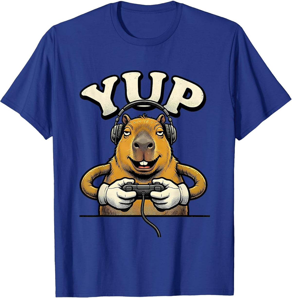 Men's Yup Retro Cartoon Capybara Gamer Meme Humor T-Shirt - Royal Blue
