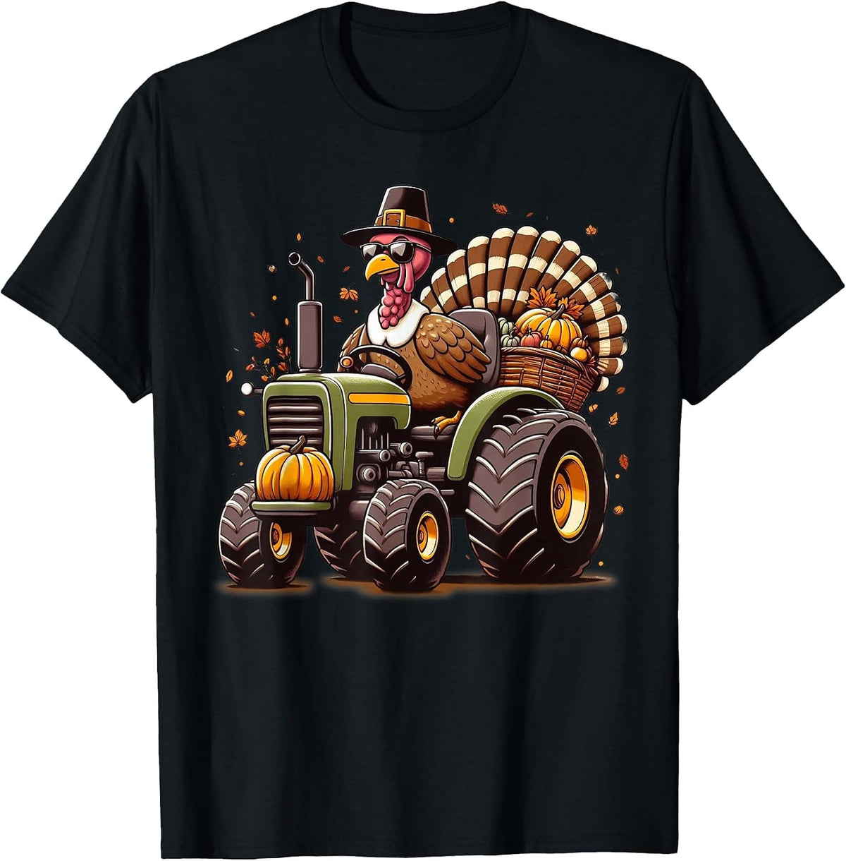 Turkey Riding Tractor Boys Kids Happy Thanksgiving Day T-Shirt - Black