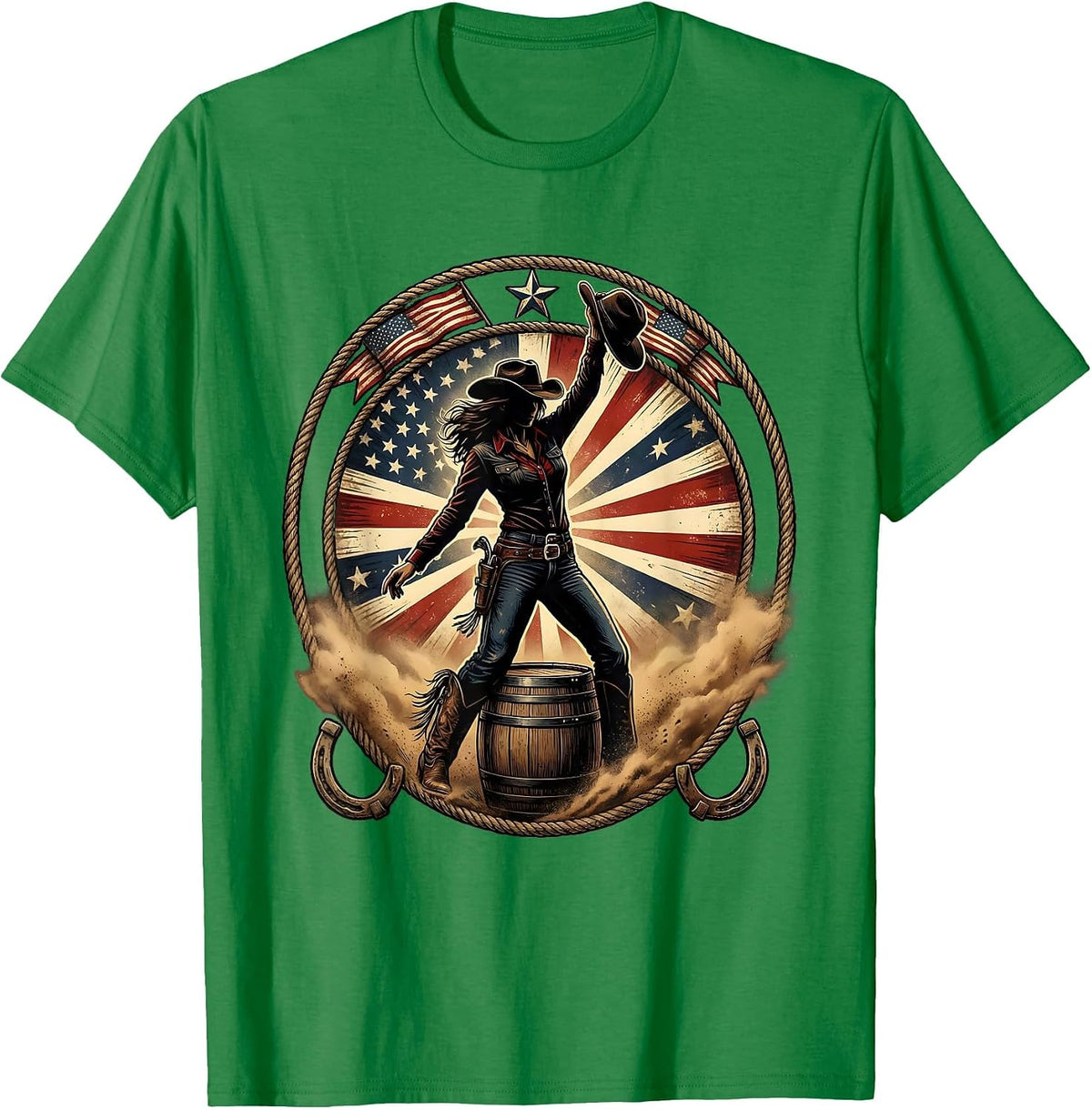 Men's Cowgirl Barrel Racing Dust Cloud Illustration T-Shirt - Kelly Green