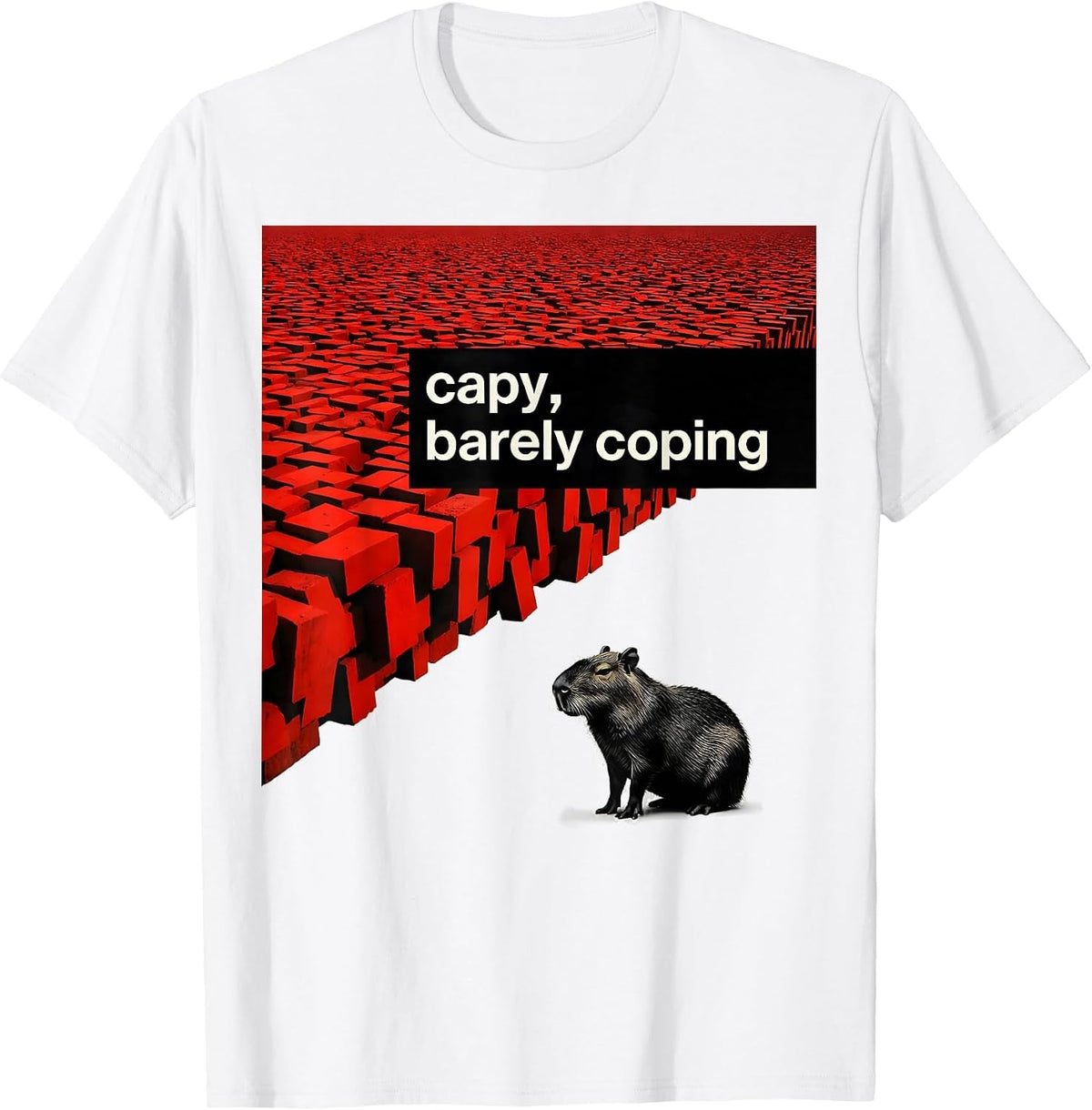 Men's capy barely coping Funny Capybara Meme Animal Humor T-Shirt - White