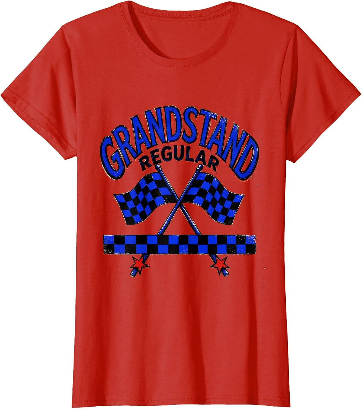 Grandstand Regular Patriotic Checkered Flag Drag Racing Fan T-Shirt - Red