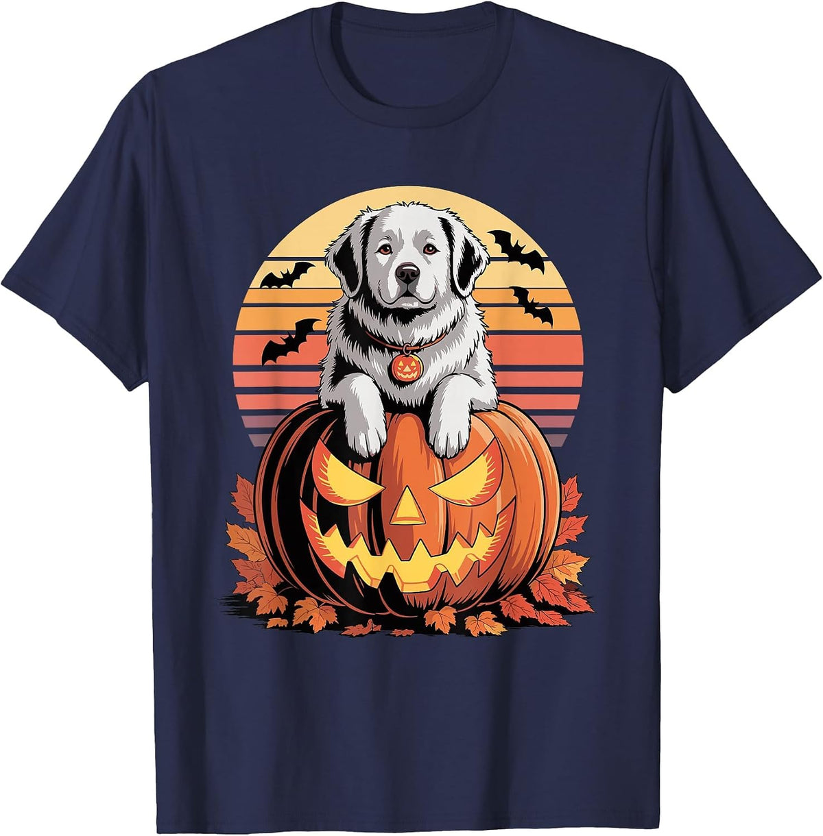 Halloween Retro Great Pyrenees T-Shirt - Navy Blue