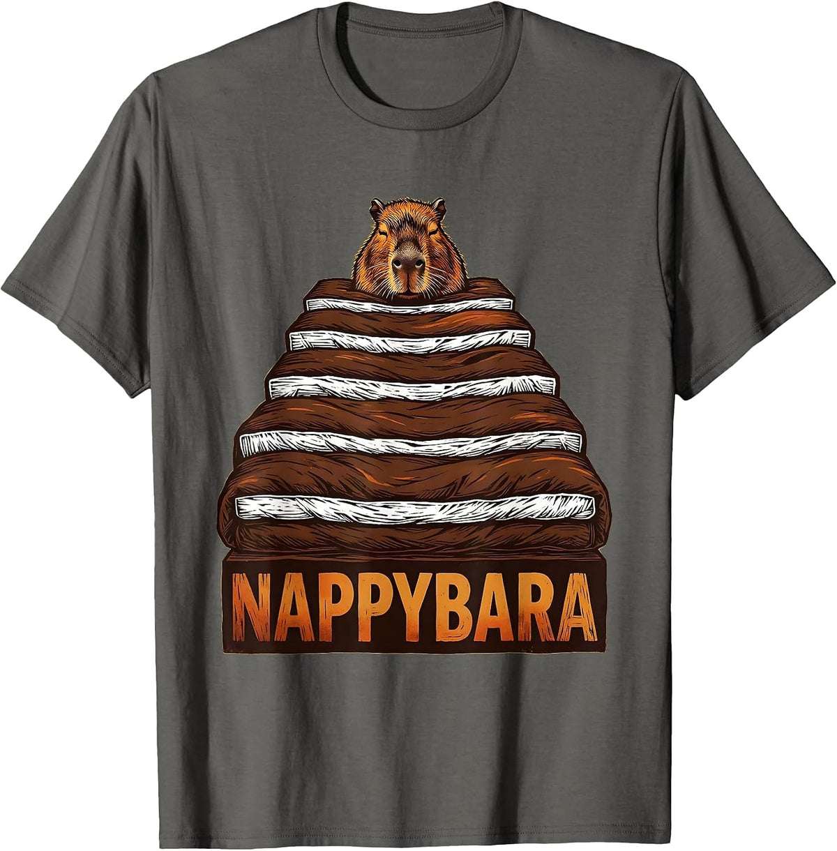 Men's Nappybara Cute Capybara Sleepy Humor Pajama Style T-Shirt - Asphalt Grey
