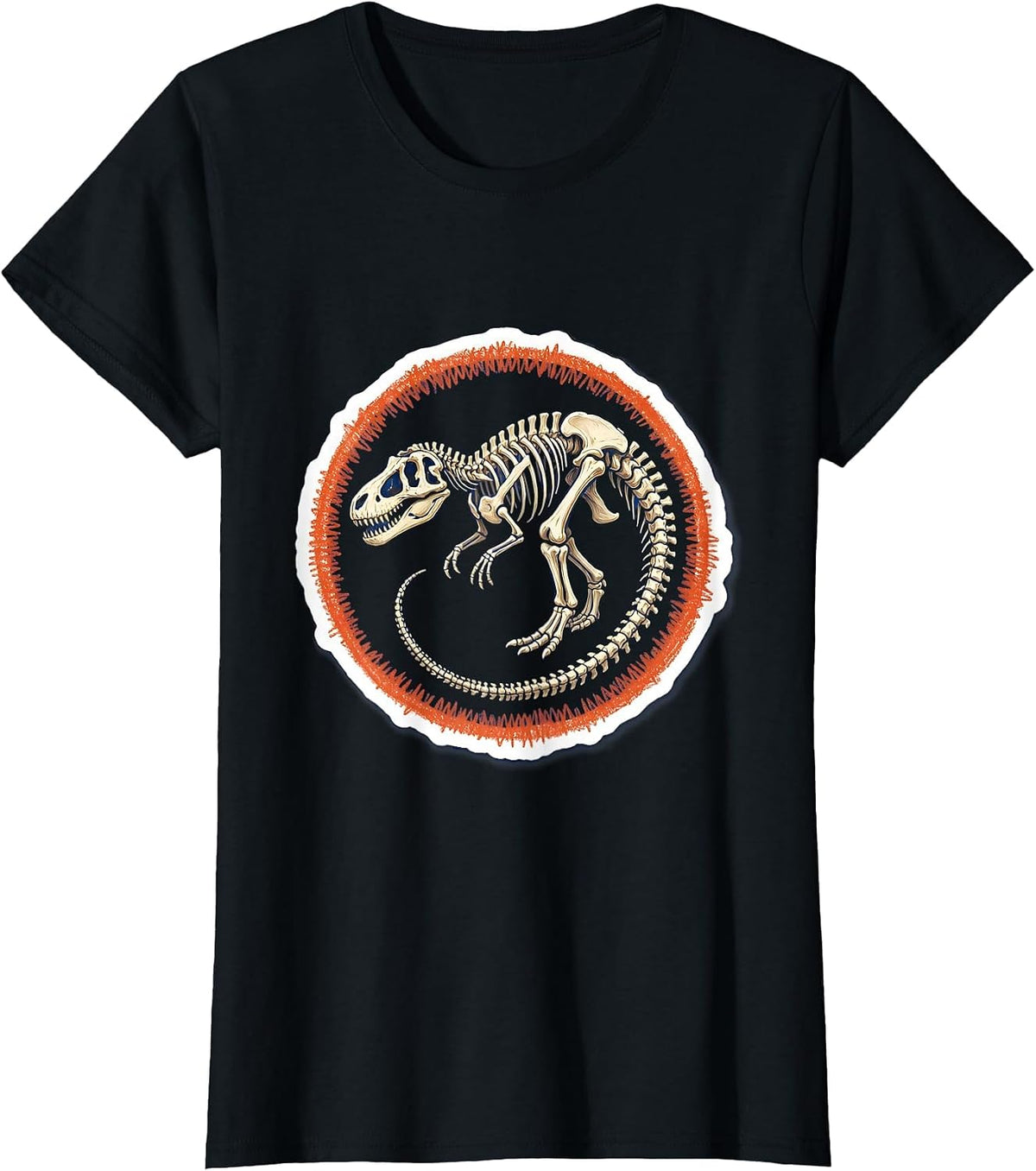 Women's Crayon Dinosaur Skeleton Sketch Art T-Shirt - Black