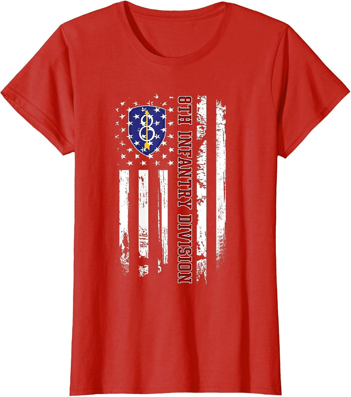 8th Infantry Division Veteran USA Flag Veterans Day Xmas T-Shirt - Red