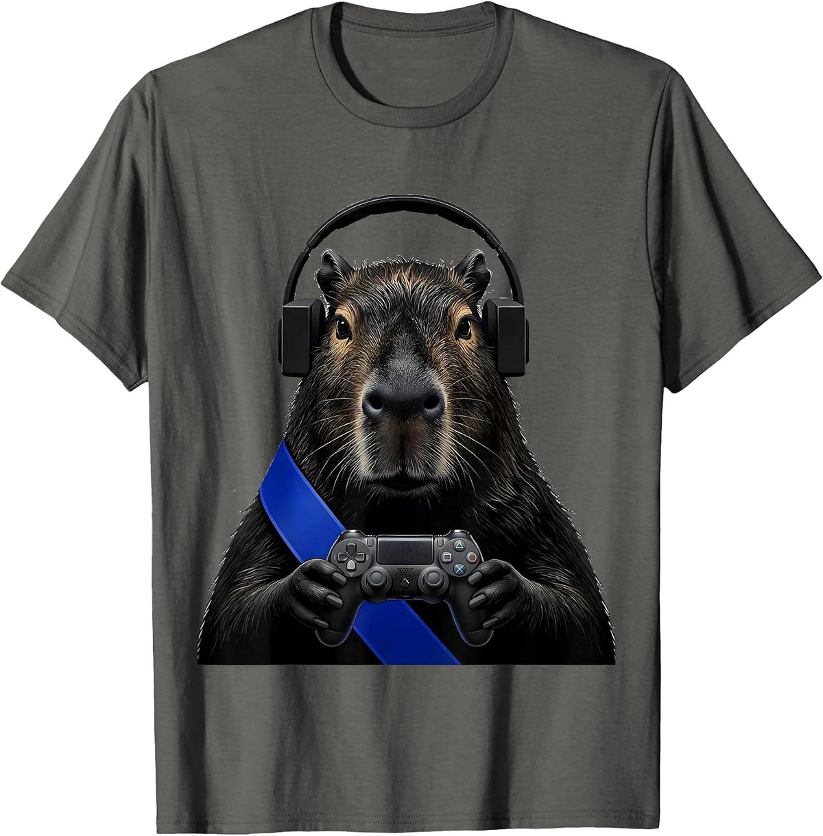 Men's Capybara Gamer Bruh Meme Humor Retro T-Shirt - Asphalt Grey