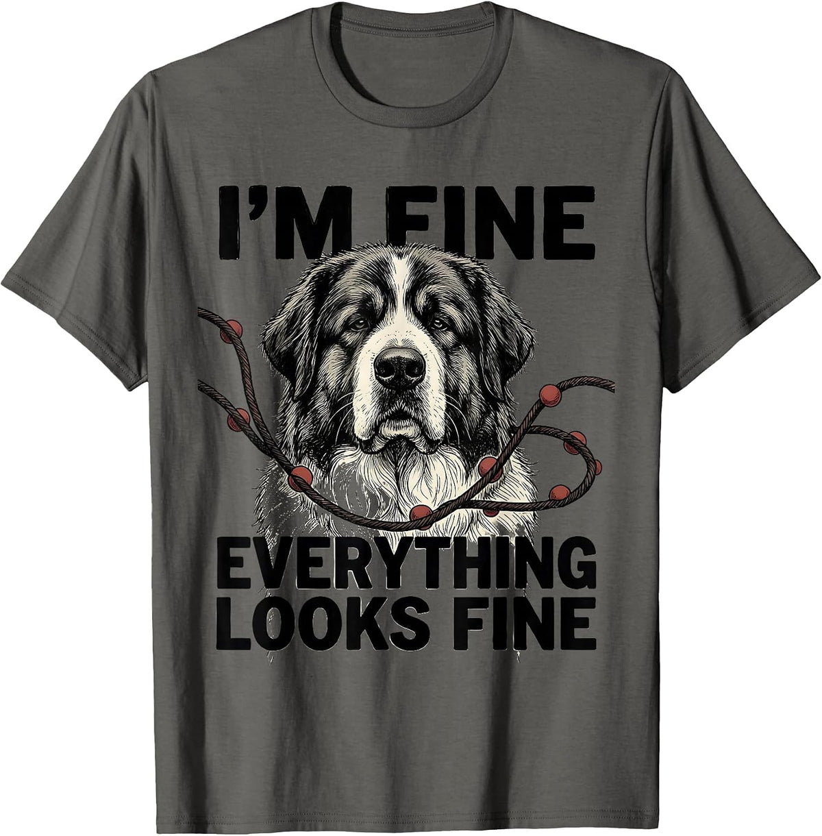 I'm Fine Everything Looks Fine Great Pyrenees Christmas Dog T-Shirt - Asphalt Grey