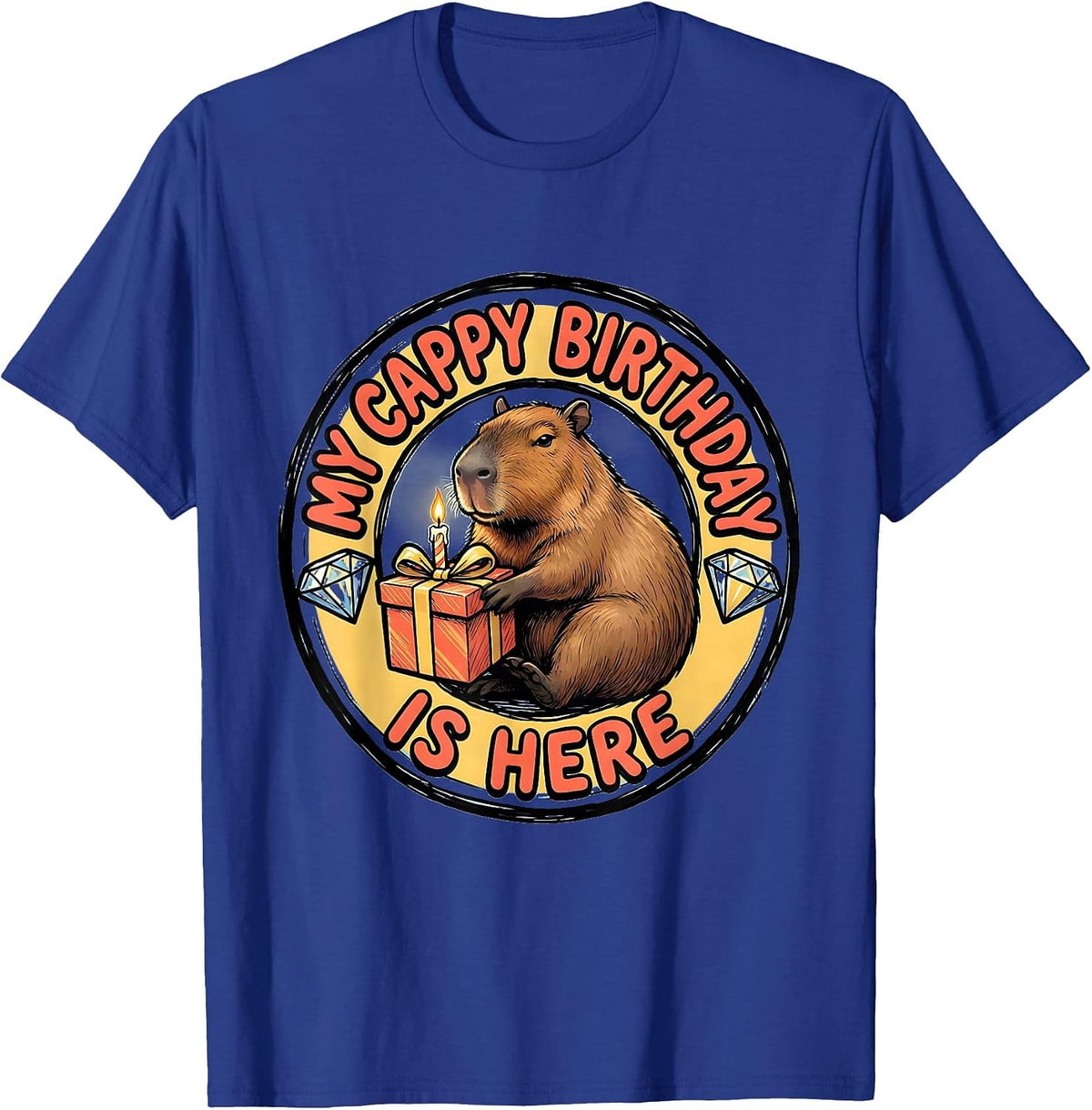 Men's My Cappy Birthday Is Here Cute Kawaii Capybara Birthday Girl T-Shirt - Royal Blue