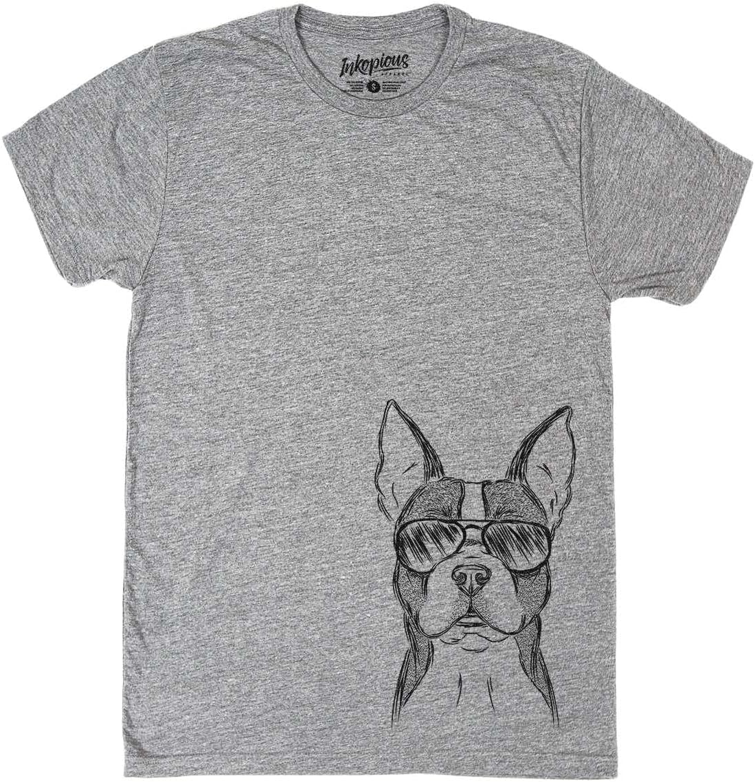 Scout the Boston Terrier Triblend T-Shirt - Unisex Grey Crew Neck