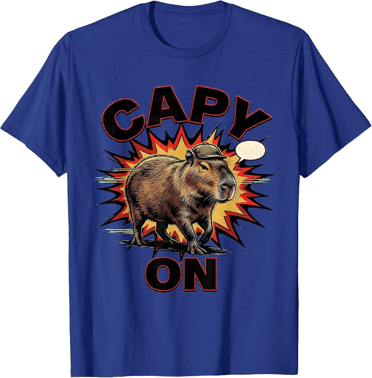 Men's Capy On Comic Book Funny Capybara Animal Meme Humor T-Shirt - Royal Blue