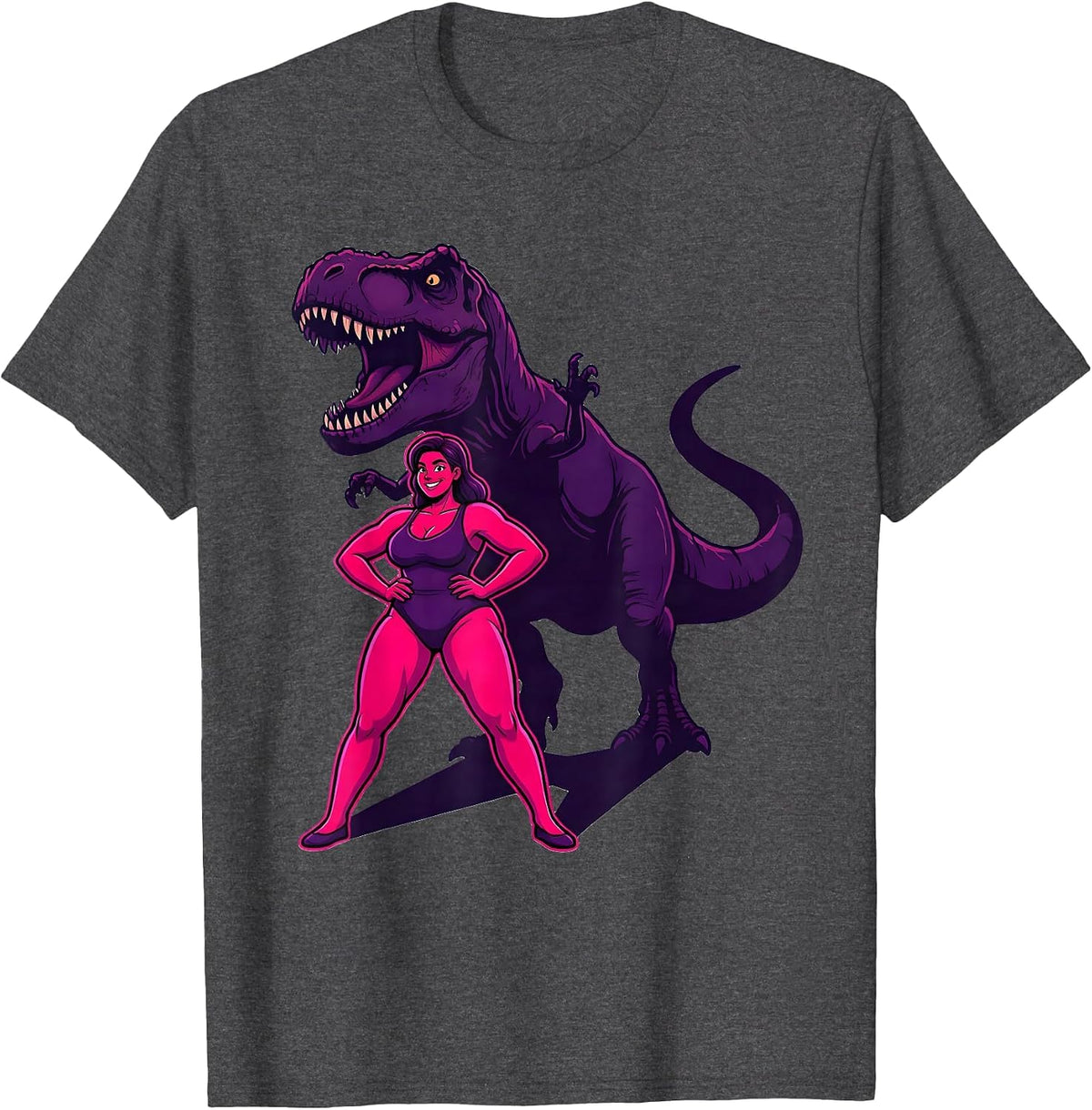 T-Rex Shadow Silhouette Dinosaur Graphic T-Shirt - Dark Heather Grey