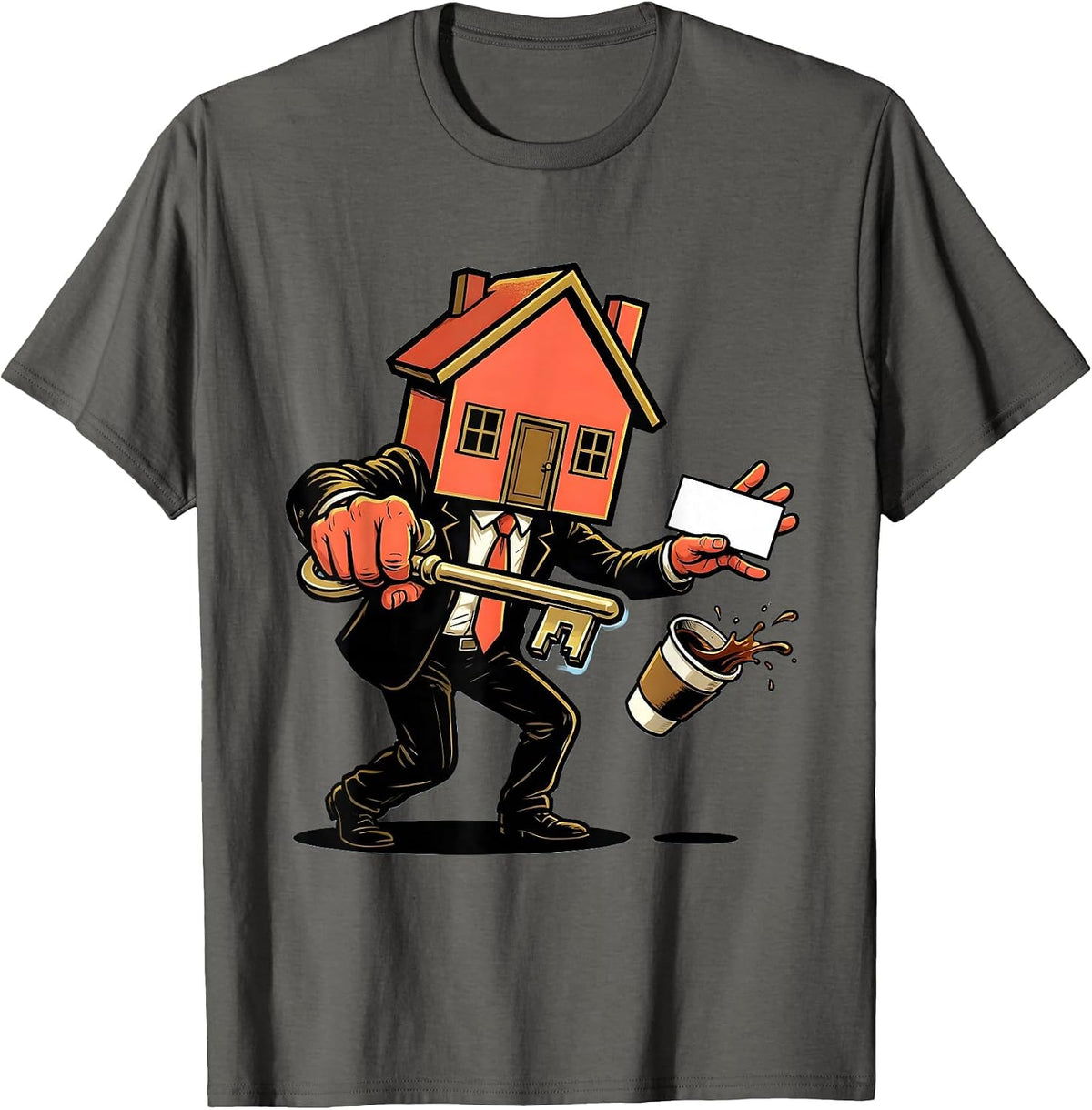 Cartoon Realtor Humor Real Estate Agent Gift T-Shirt - Asphalt Grey