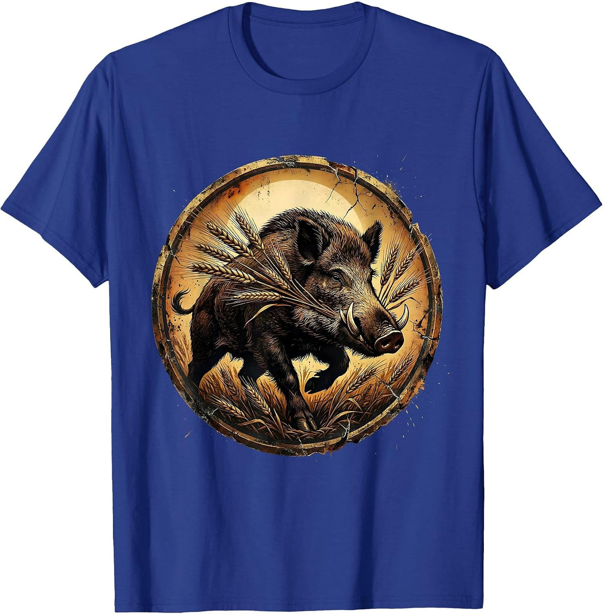 Men's Boar in Barley Fields Sunset Craft Beer Design T-Shirt - Royal Blue