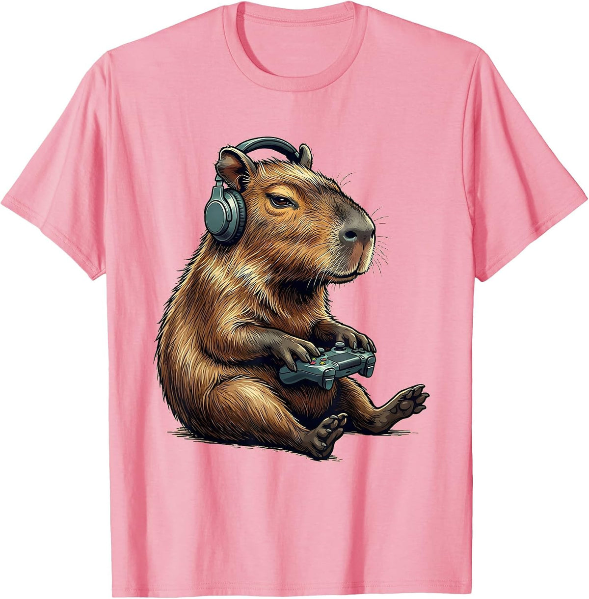 Men's Capybara Gamer Funny Video Games Meme Humor T-Shirt - Pink