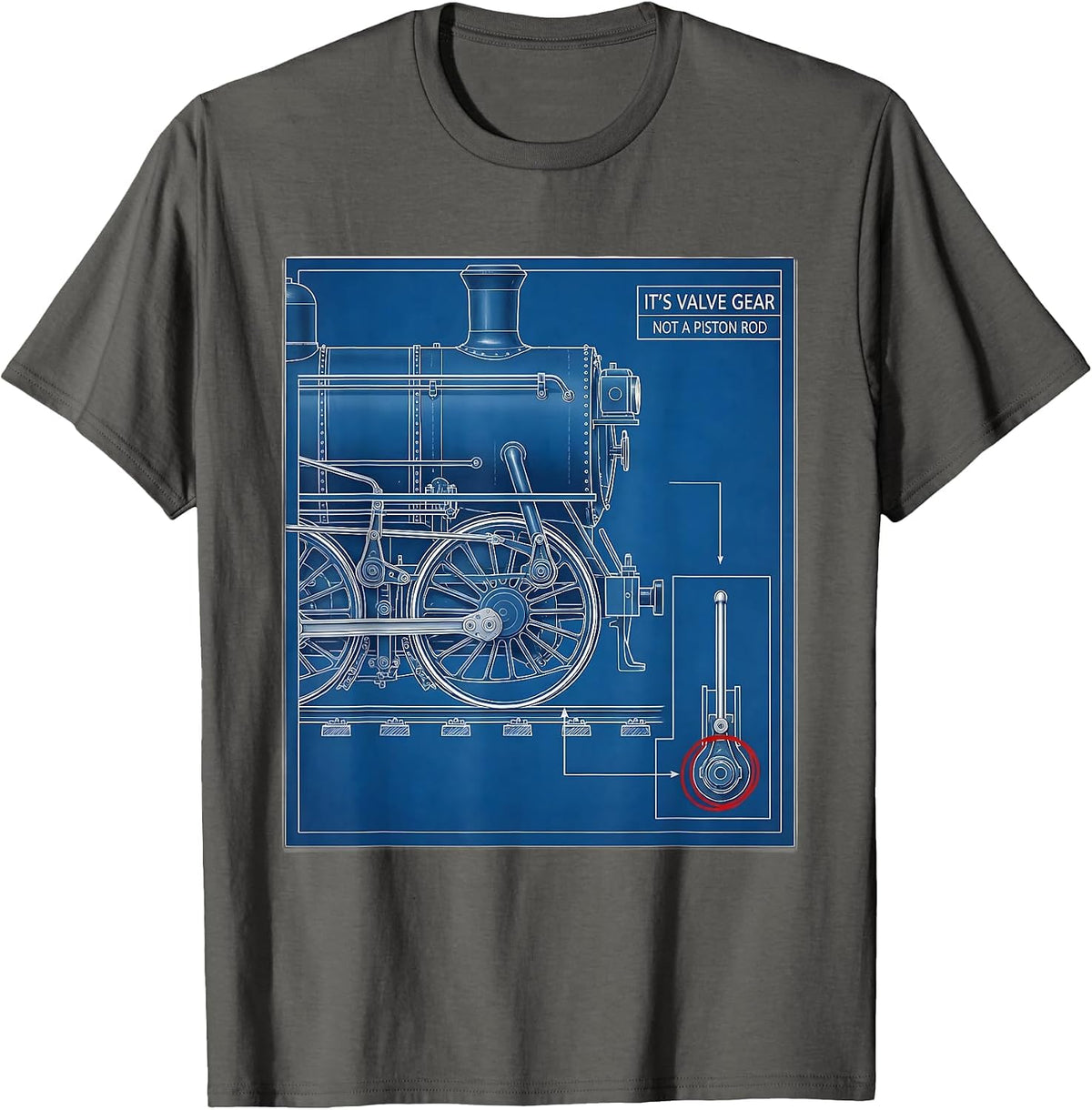 It's Valve Gear Not A Piston Rod Funny Train Enthusiast T-Shirt - Asphalt Grey