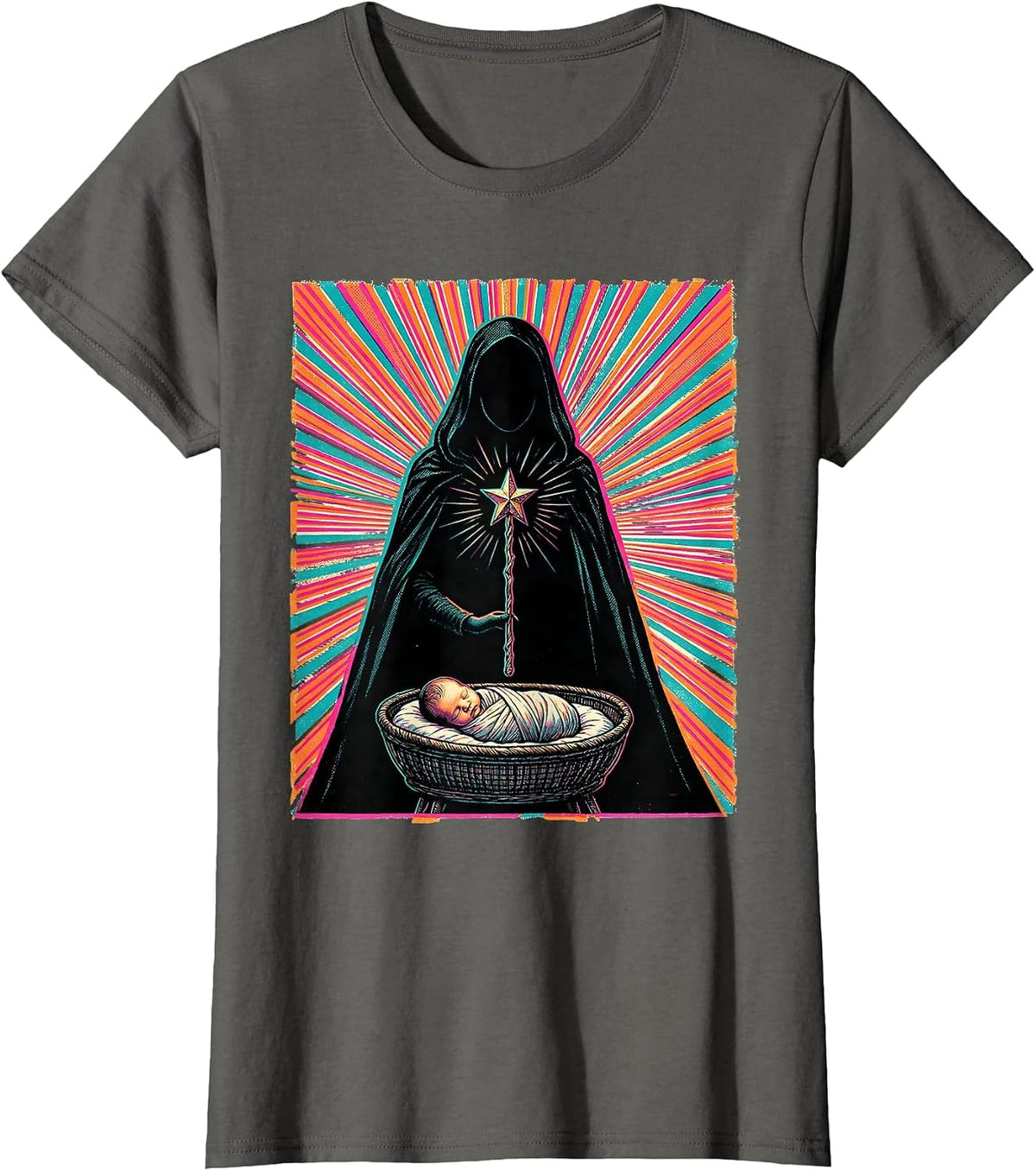 Women's Broad Fairy Godmother New Baby Keepsake Risograph T-Shirt - Asphalt Grey
